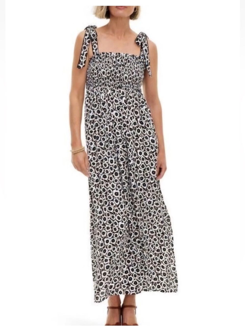 Diane Von Furstenberg Target Smock dress Tie Strap Black White Poppy Maxi LARGE
